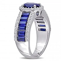 Julianna B Sterling Silver Created Blue and Created White Sapphire Halo Ring