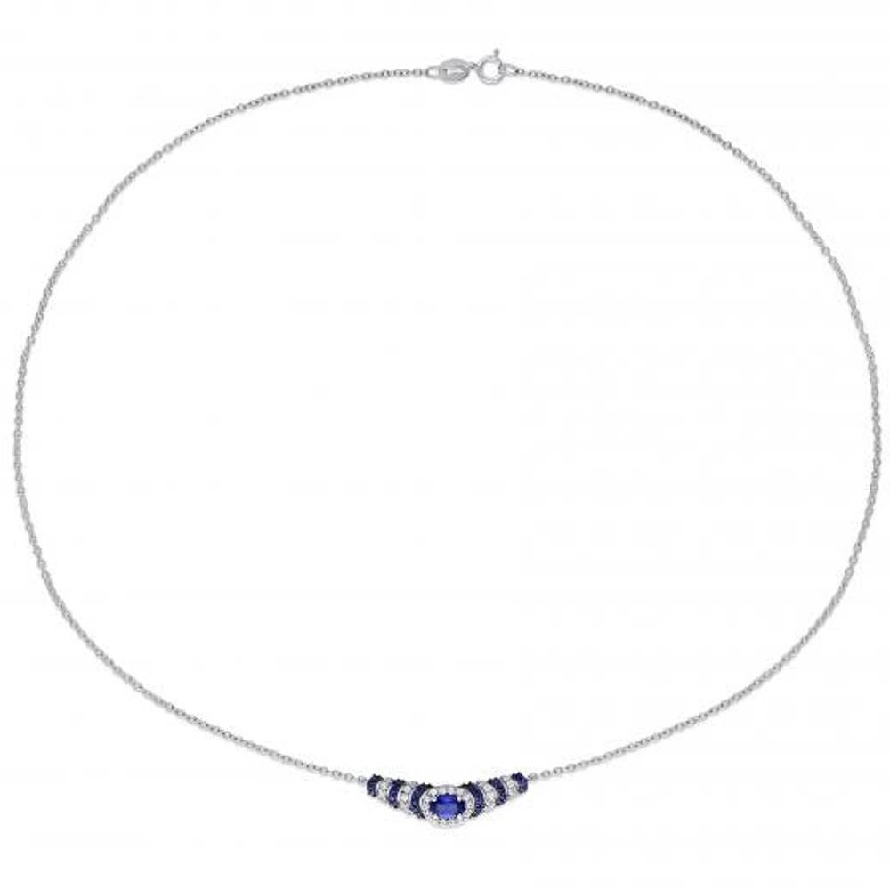 Julianna B Sterling Silver Created Blue & Created White Sapphire Necklace