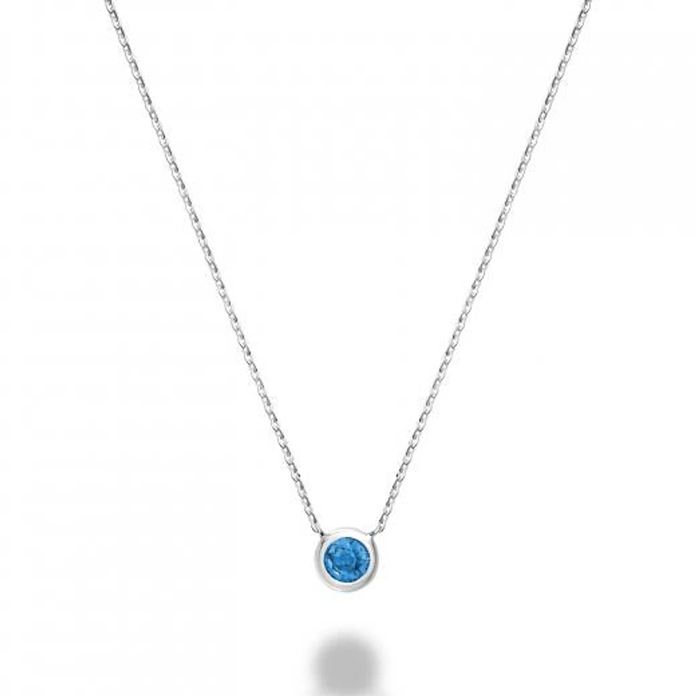 Les Bijoux 10k White Gold Bezel Set Blue Topaz Necklace