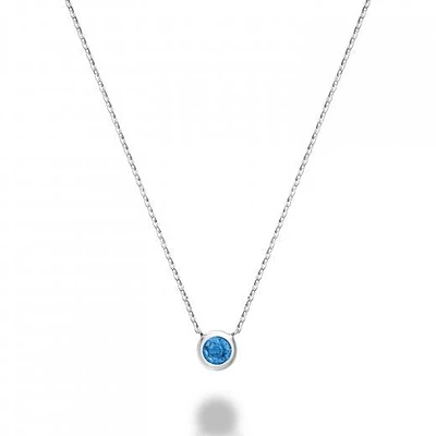 Les Bijoux 10k White Gold Bezel Set Blue Topaz Necklace
