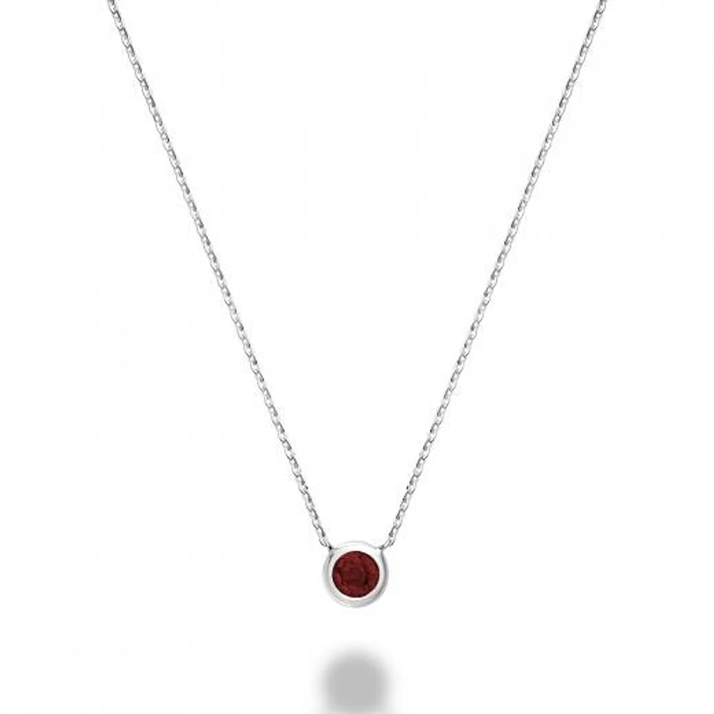 Les Bijoux 10k White Gold Bezel Set Garnet Necklace