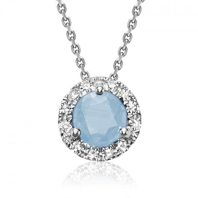 Les Bijoux 10K White Gold Sky Blue Topaz & 0.06CTW Diamond Halo Pendant