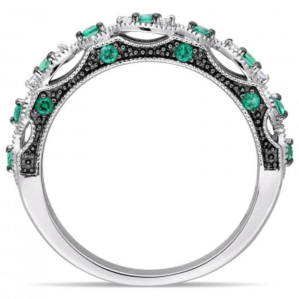 Julianna B 10K White Gold with Black Rhodium Created Emerald & Diamond Ring