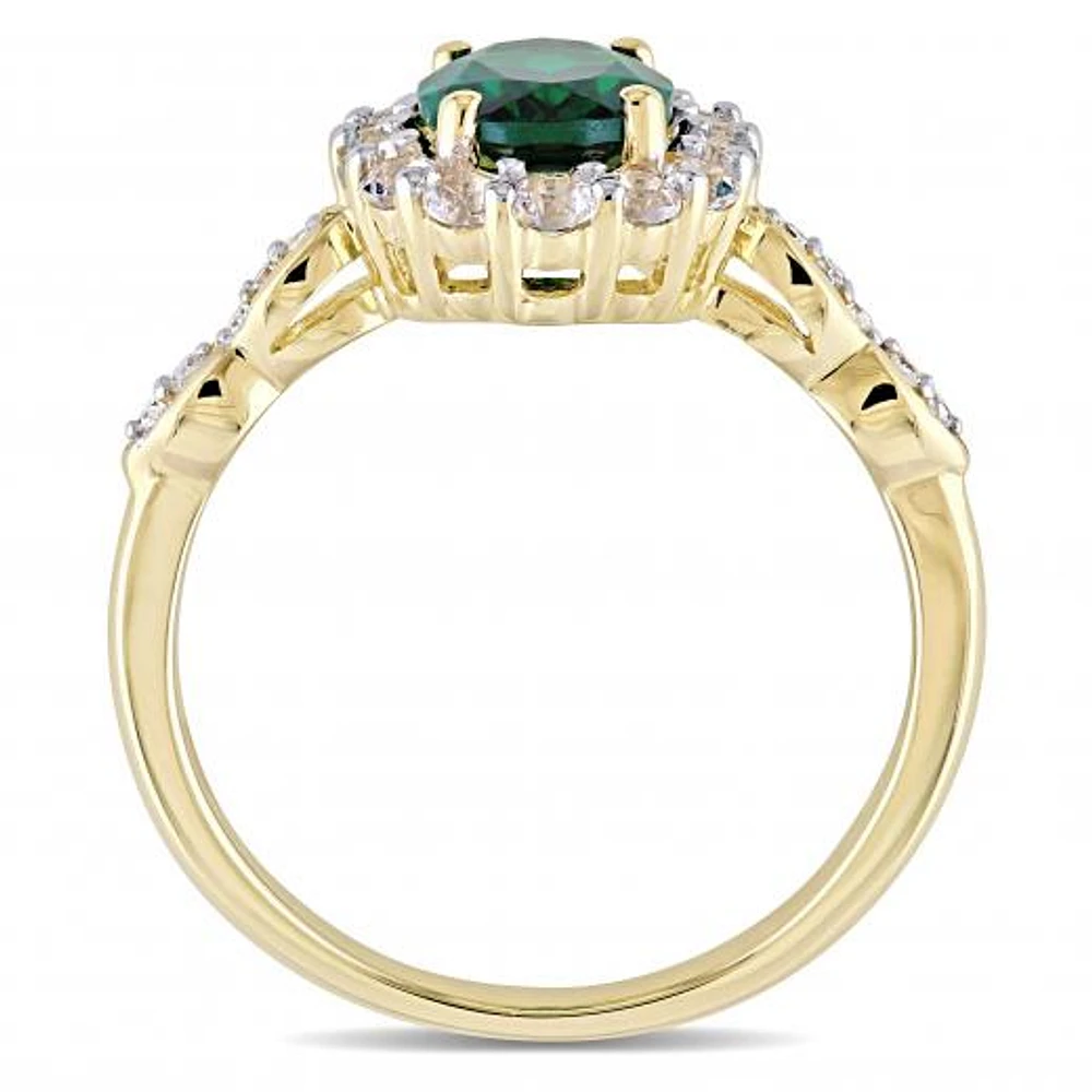 Julianna B 14K Yellow Gold Created Emerald, White Topaz & Diamond Ring