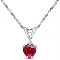 Julianna B 10k White Gold Created Ruby & 0.02CTW Diamond Pendant