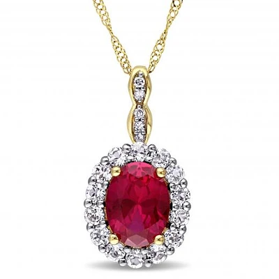 Julianna B 14k Yellow Gold Created Ruby, White Topaz & 0.03CTW Diamond Pendant