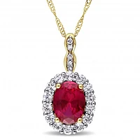 Julianna B 14k Yellow Gold Created Ruby, White Topaz & 0.03CTW Diamond Pendant