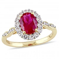 Julianna B 14k Yellow Gold Created Ruby, White Topaz & 0.05CTW Diamond Ring