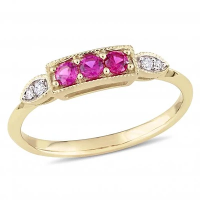 Julianna B 10k Yellow Gold Created Ruby & 0.04CTW Diamond Ring