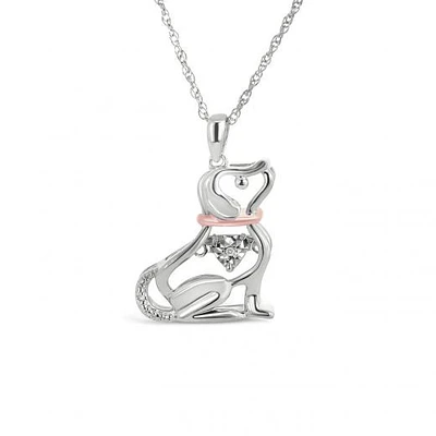 Sterling Silver 14K Rose Gold 0.008CTW Dancing Diamond Dog Pendant