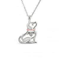 Sterling Silver 14K Rose Gold 0.008CTW Dancing Diamond Dog Pendant