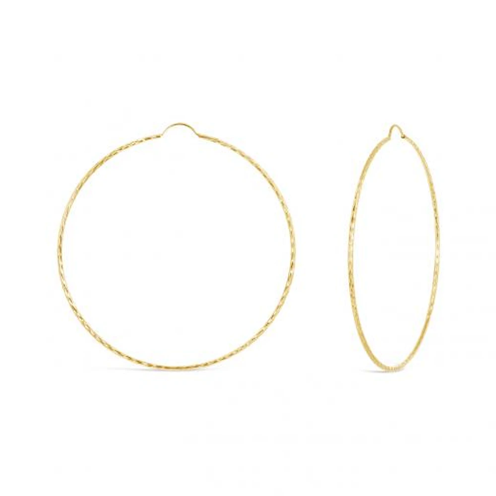 10K Yellow Gold 50mm Diamond Cut Hoop Earrings