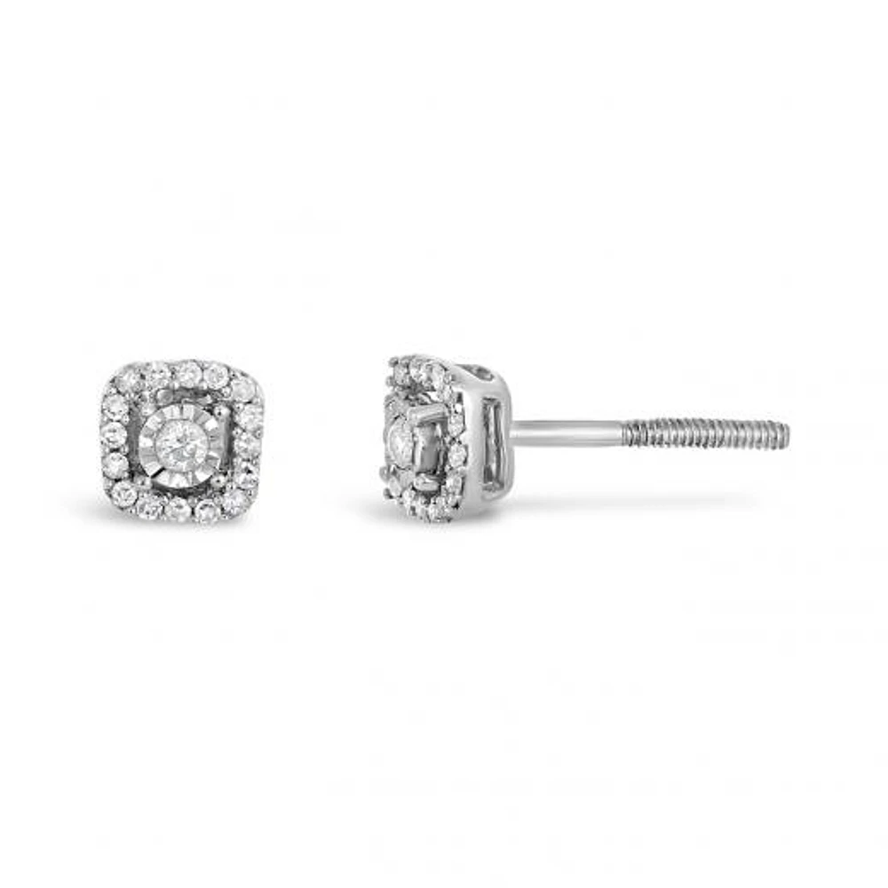 Sterling Silver 0.10CTW Diamond Cushion Studs