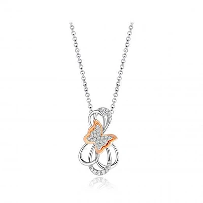 Sterling Silver Rose Plated Cubic Zirconia Butterfly Pendant