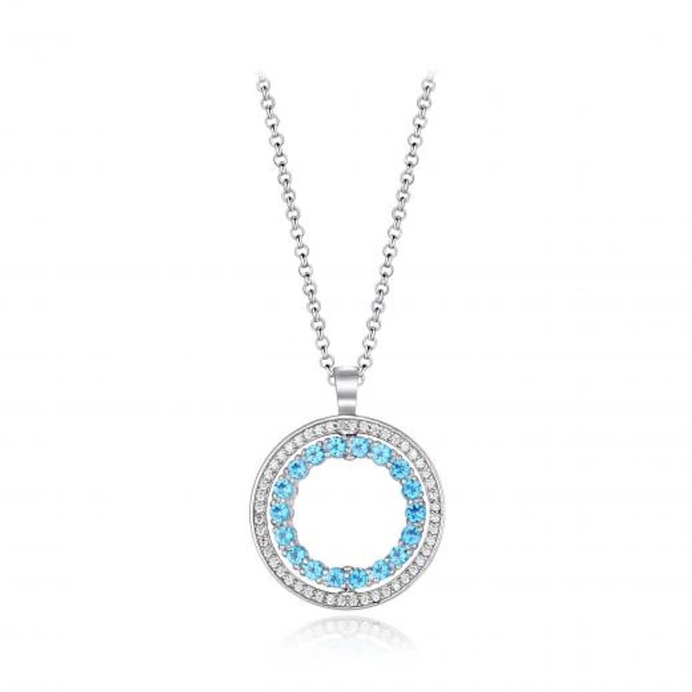 Sterling Silver Blue & White Topaz Circle Pendant