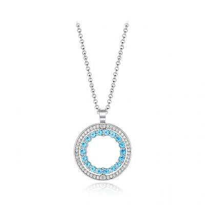 Sterling Silver Blue & White Topaz Circle Pendant