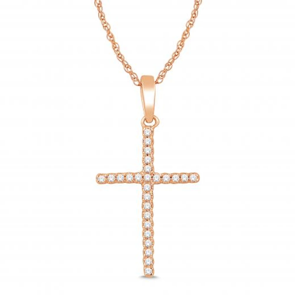 10K Rose Gold 0.05CTW Diamond Cross Pendant
