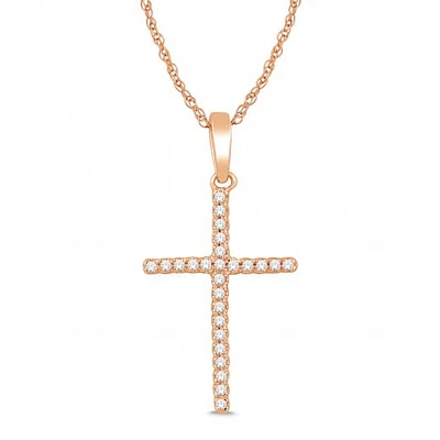10K Rose Gold 0.05CTW Diamond Cross Pendant