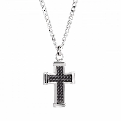 Stainless Steel Black Carbon Fibre Cross Necklace
