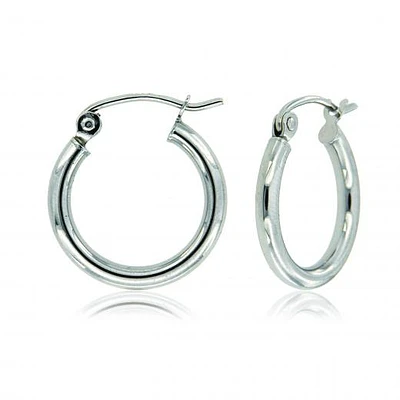 10K White Gold 2x10mm Polish Hoop Earrings