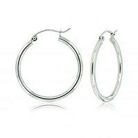 10K White Gold 2x20mm Polish Hoop Earrings