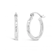 10K White Gold 2X10mm Diamond Cut Hoop Earrings