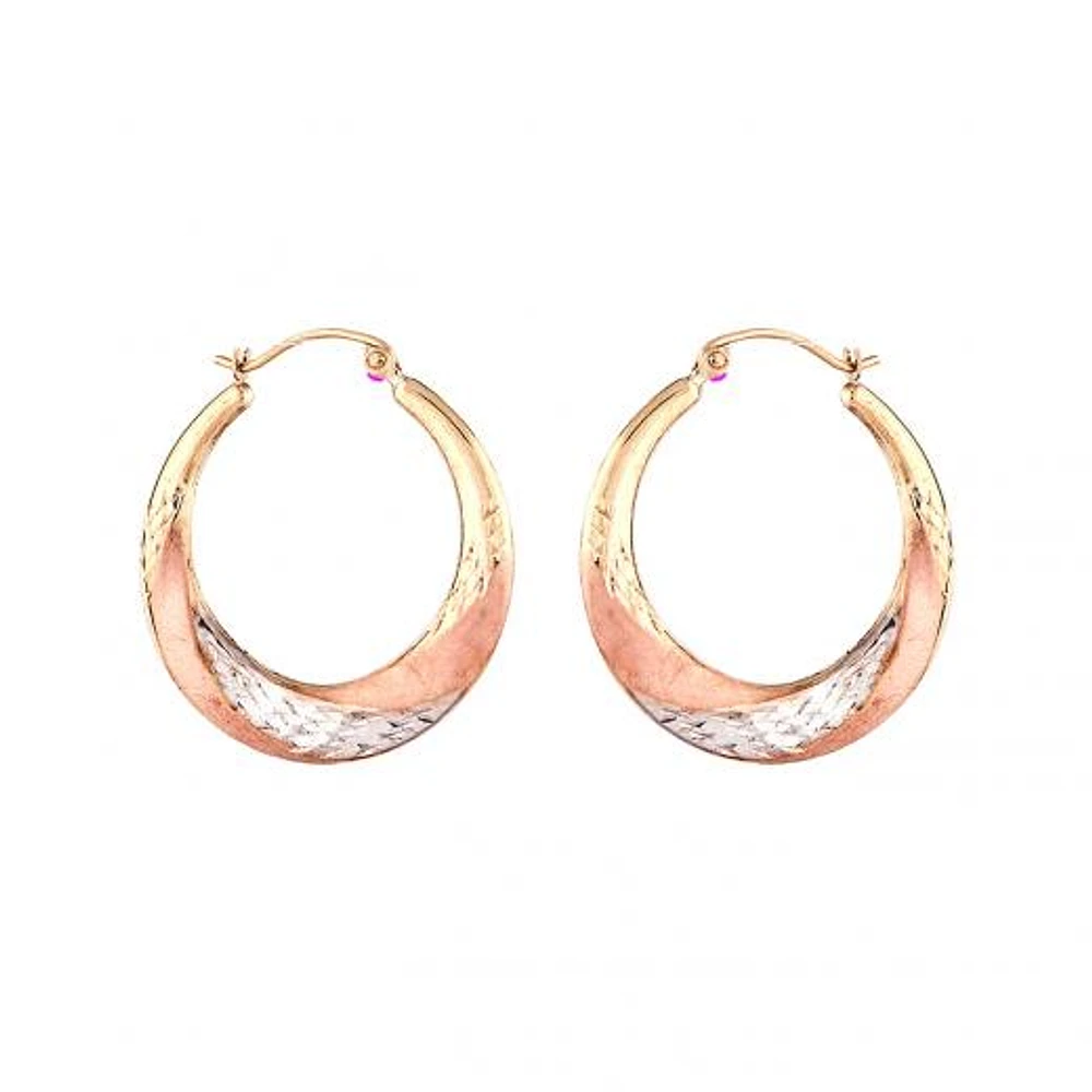 10K Tri-Colour Gold Diamond Cut Hoop Earrings
