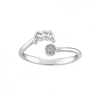 Sterling Silver Diamond Aquarius Zodiac Ring - Size 5