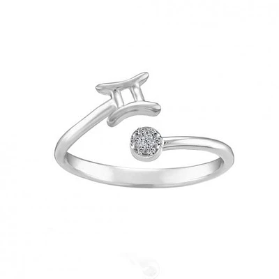 Sterling Silver Diamond Gemini Zodiac Ring - Size 8