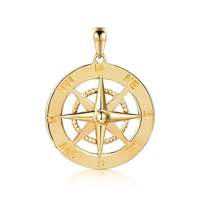 10K Yellow Gold Nautical Compass Pendant