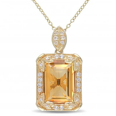 Julianna B Sterling Silver Yellow Plated Citrine & Diamond Pendant