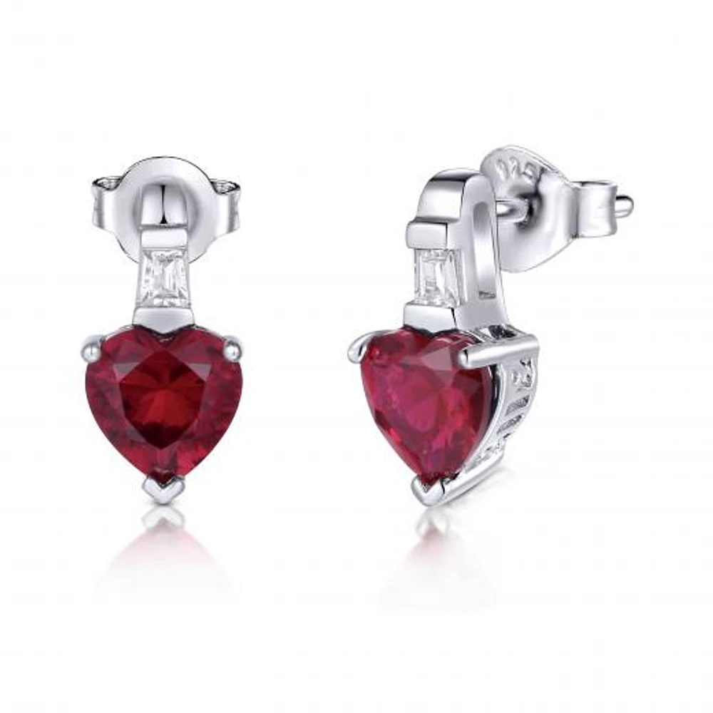 Sterling Silver Created Ruby & Created White Sapphire Earrings