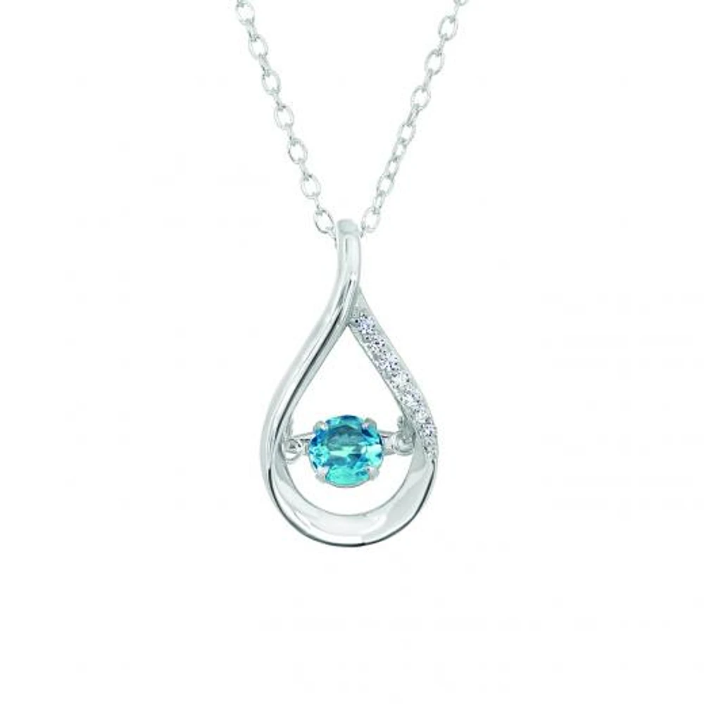 Sterling Silver Blue Topaz & Cubic Zirconia Dancing Pendant