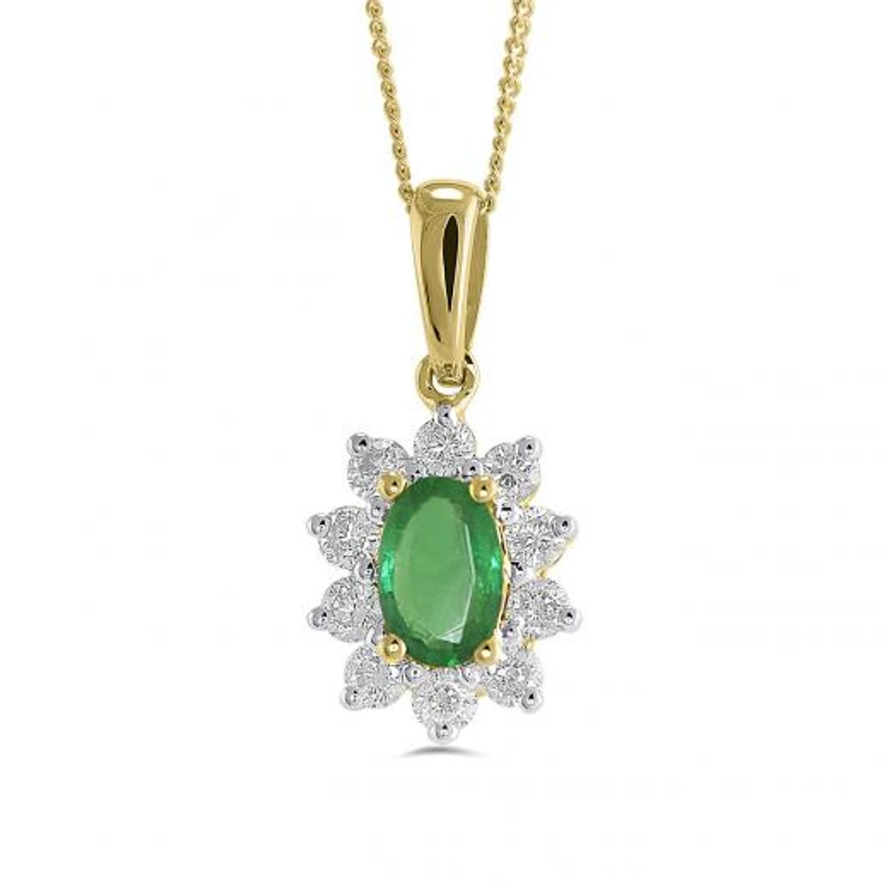 14K Yellow Gold Emerald and 0.30CTW Diamond Pendant