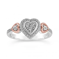 Sterling Silver & 10K Rose Gold Heart 0.11CTW Diamond Ring