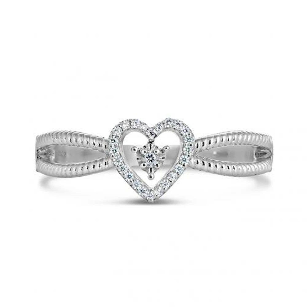 Sterling Silver 0.04CTW Diamond Heart Ring