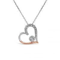 Sterling Silver & 10K Rose Gold 0.04CTW Diamond Heart Pendant