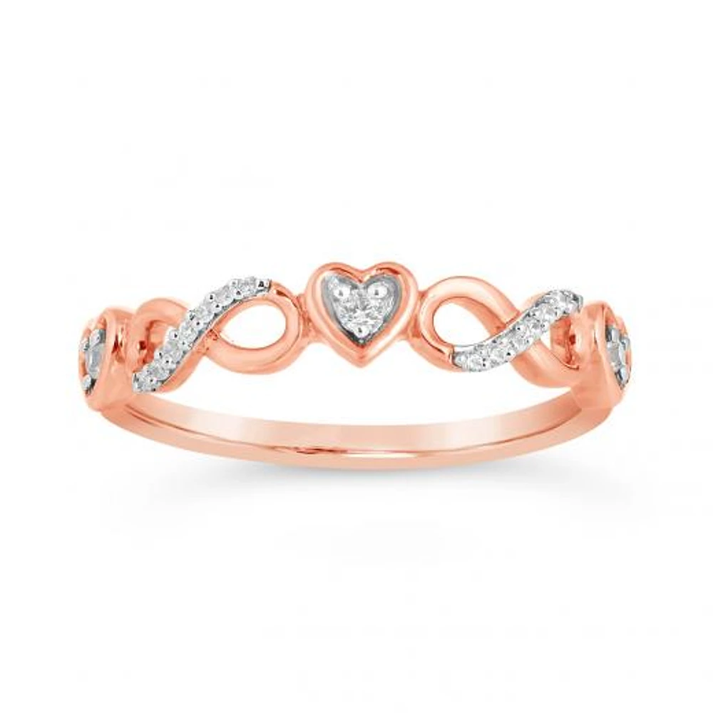 10K Rose Gold 0.09CTW Diamond Heart Ring