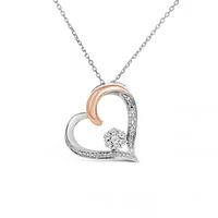Sterling Silver & 10K Rose Gold 0.04CTW Diamond Heart Pendant