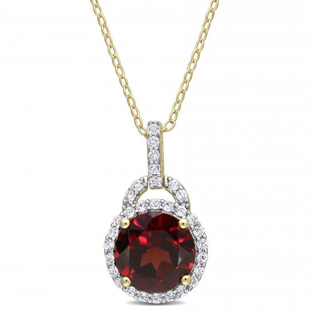 Julianna B Sterling Silver Yellow Plating Garnet & White Topaz Pendant