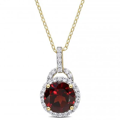 Julianna B Sterling Silver Yellow Plating Garnet & White Topaz Pendant