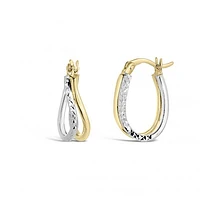 10K Yellow and White Gold Twisted Oval Earrings