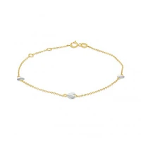 10K Yellow and White Gold 7.5" 3 Stations Heart Bracelet