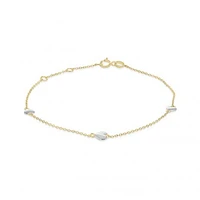 10K Yellow and White Gold 7.5" 3 Stations Heart Bracelet