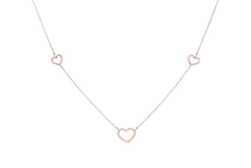 10K Rose and White Gold 17" 3 Stations Open Heart Necklace