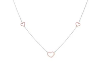 10K Rose and White Gold 17" 3 Stations Open Heart Necklace