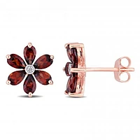 Julianna B 10K Rose Gold Garnet & 0.02CTW Diamond Earrings