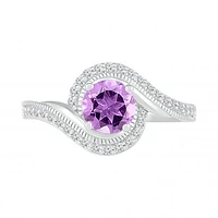 Sterling Silver Amethyst & Created White Sapphire Ring