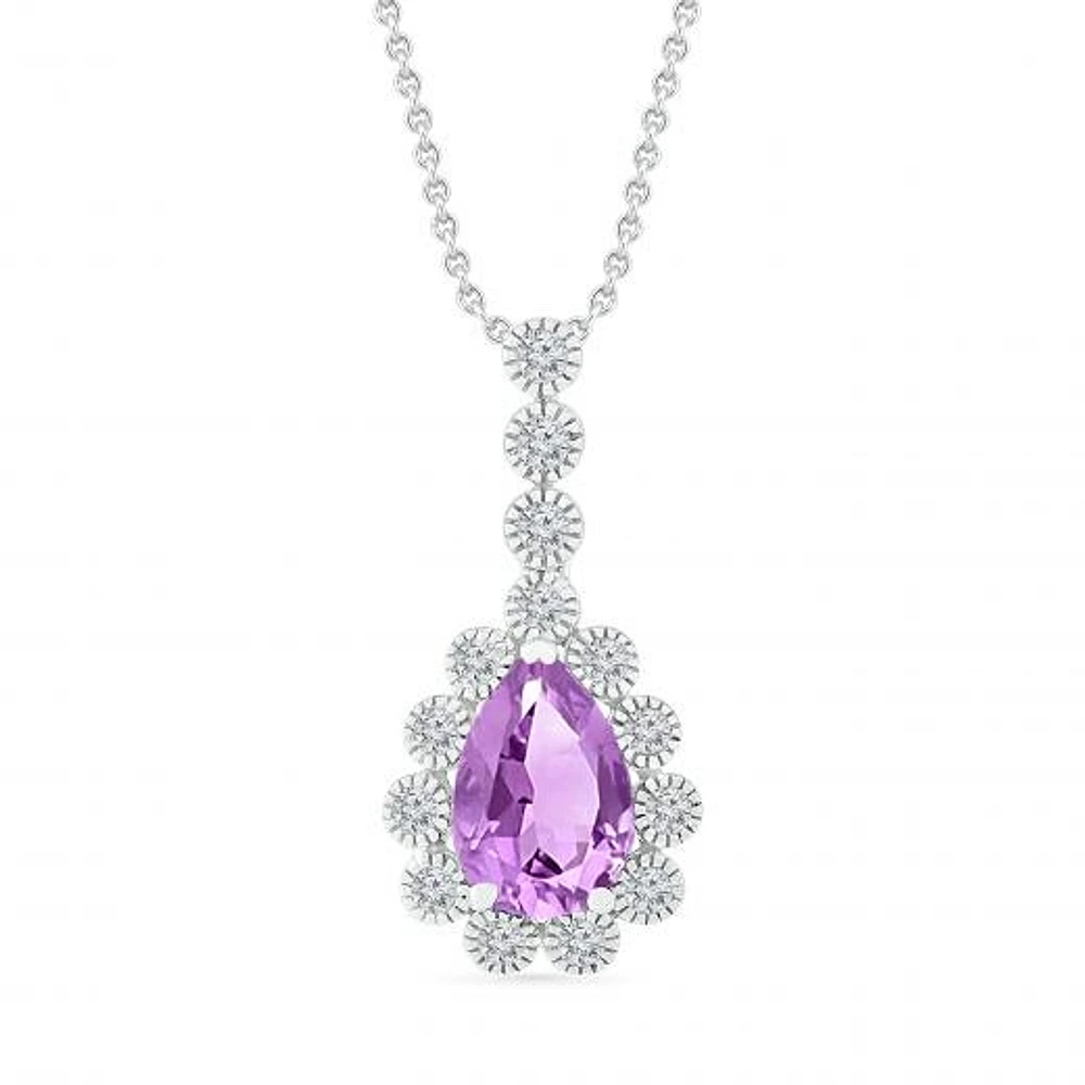 Sterling Silver Amethyst & Created White Sapphire Pendant