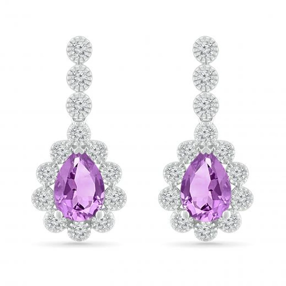 Sterling Silver Amethyst & Created White Sapphire Earrings